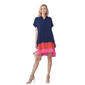 DIANE VON FURSTENBERG Hatsu Layered Colorblock Crepe De Chine Shirt Dress